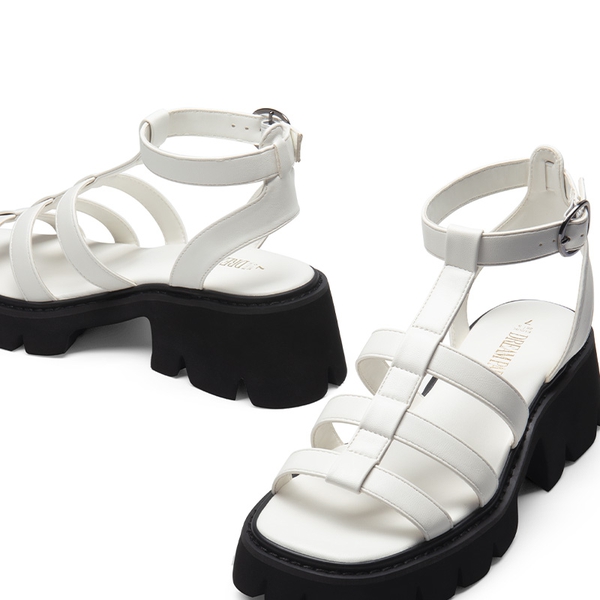 Rugged Lug Platform Sandals - WHITE - 5